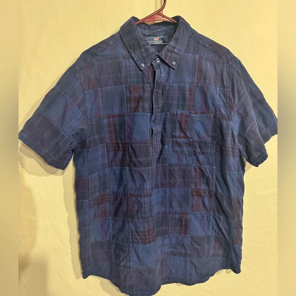 Vineyard Vines Men’s Patchwork Slim Fit Short-Sleeve Popover Shirt size Large